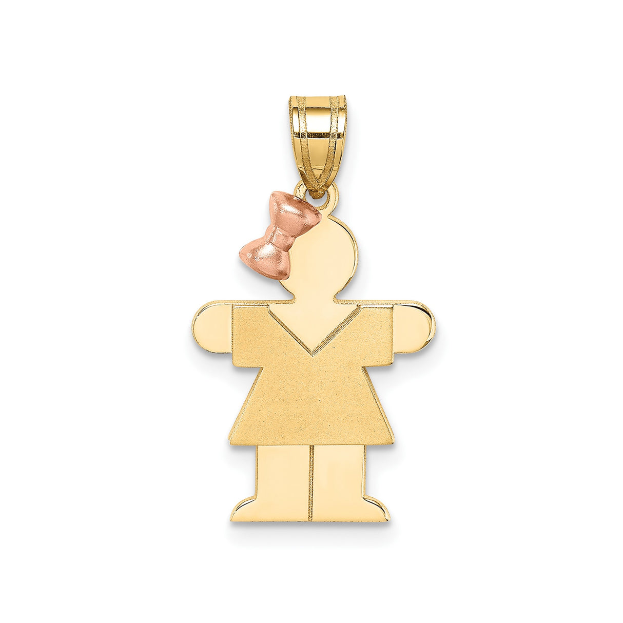 14k Two-Tone Gold Girl Silhouette Pendant with Rose Bow Accent Charm