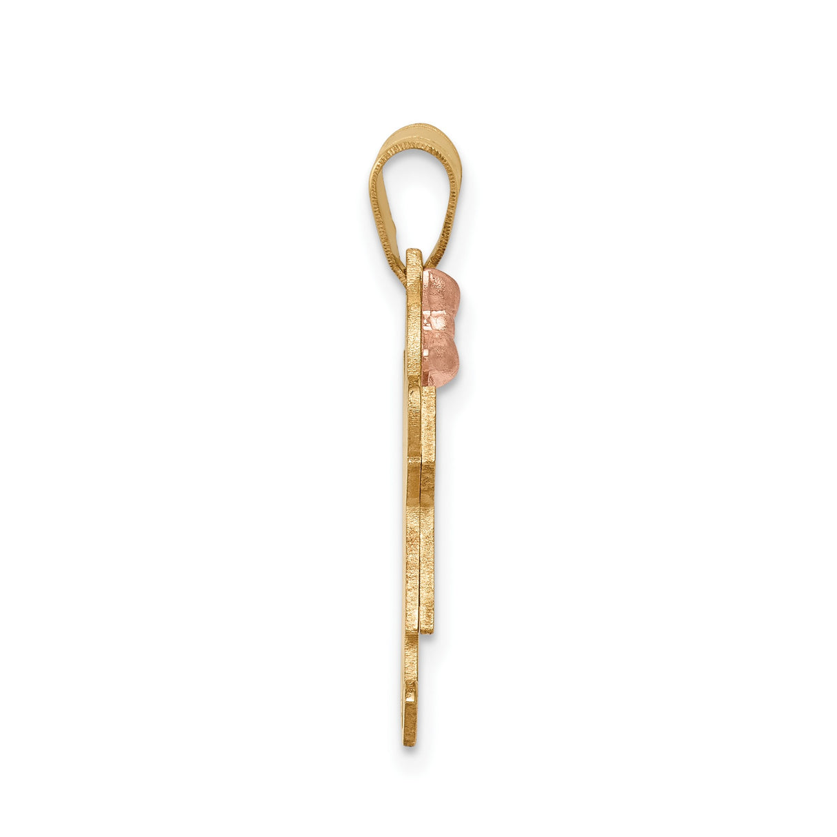 14k Two-Tone Gold Girl Silhouette Pendant with Rose Gold Bow Charm