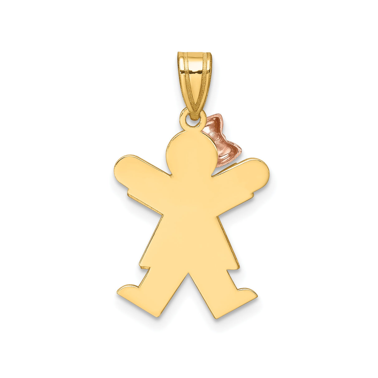 14k Two-Tone Gold Girl Silhouette Pendant with Rose Gold Bow Charm