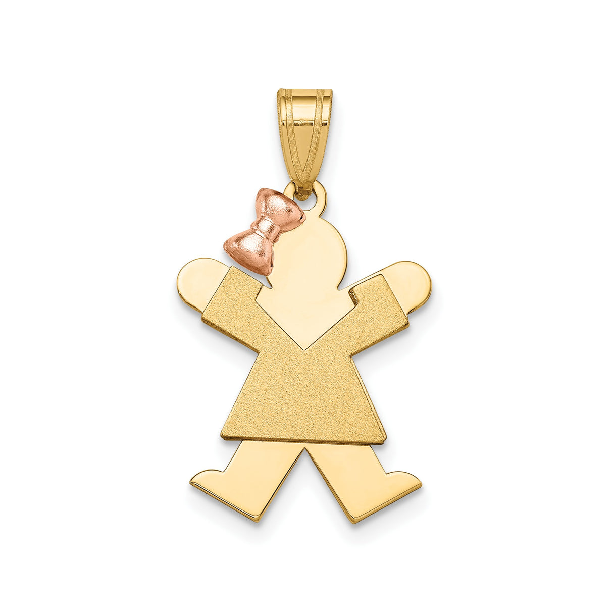 14k Two-Tone Gold Girl Silhouette Pendant with Rose Gold Bow Charm