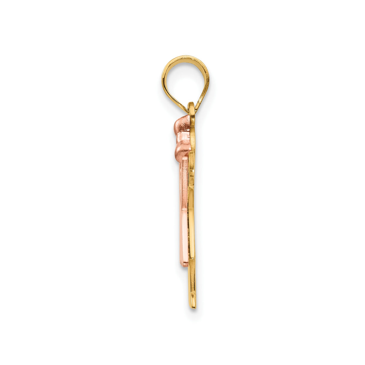 14k Two-Tone Gold Girl Pendant with Rose Gold Bow, Stylized Figure Charm for Women