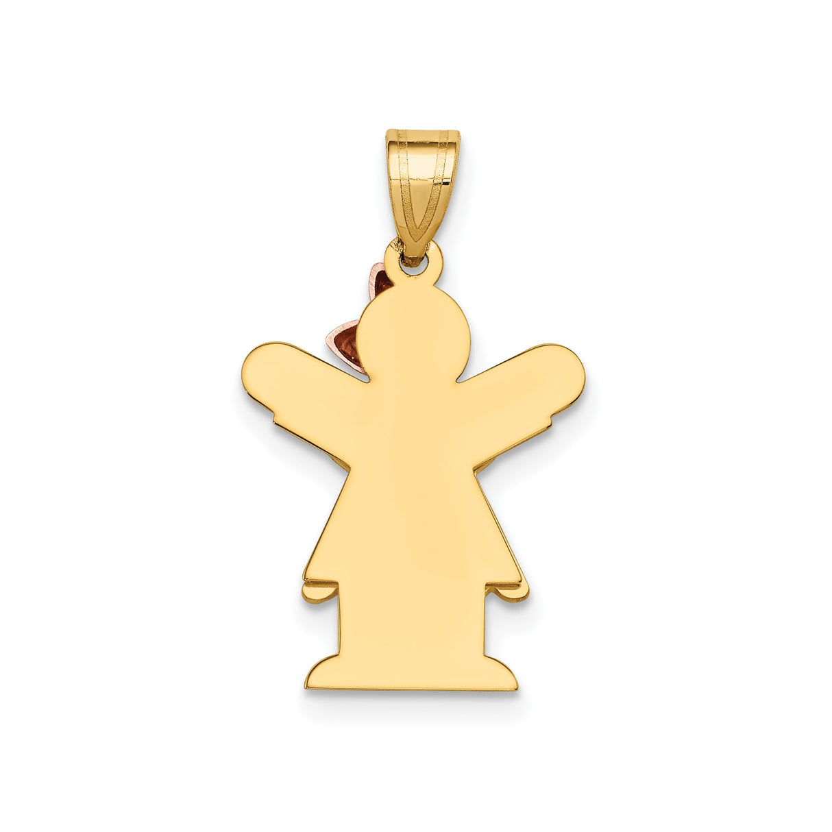 14k Two-Tone Gold Girl Pendant with Rose Gold Bow, Stylized Figure Charm for Women