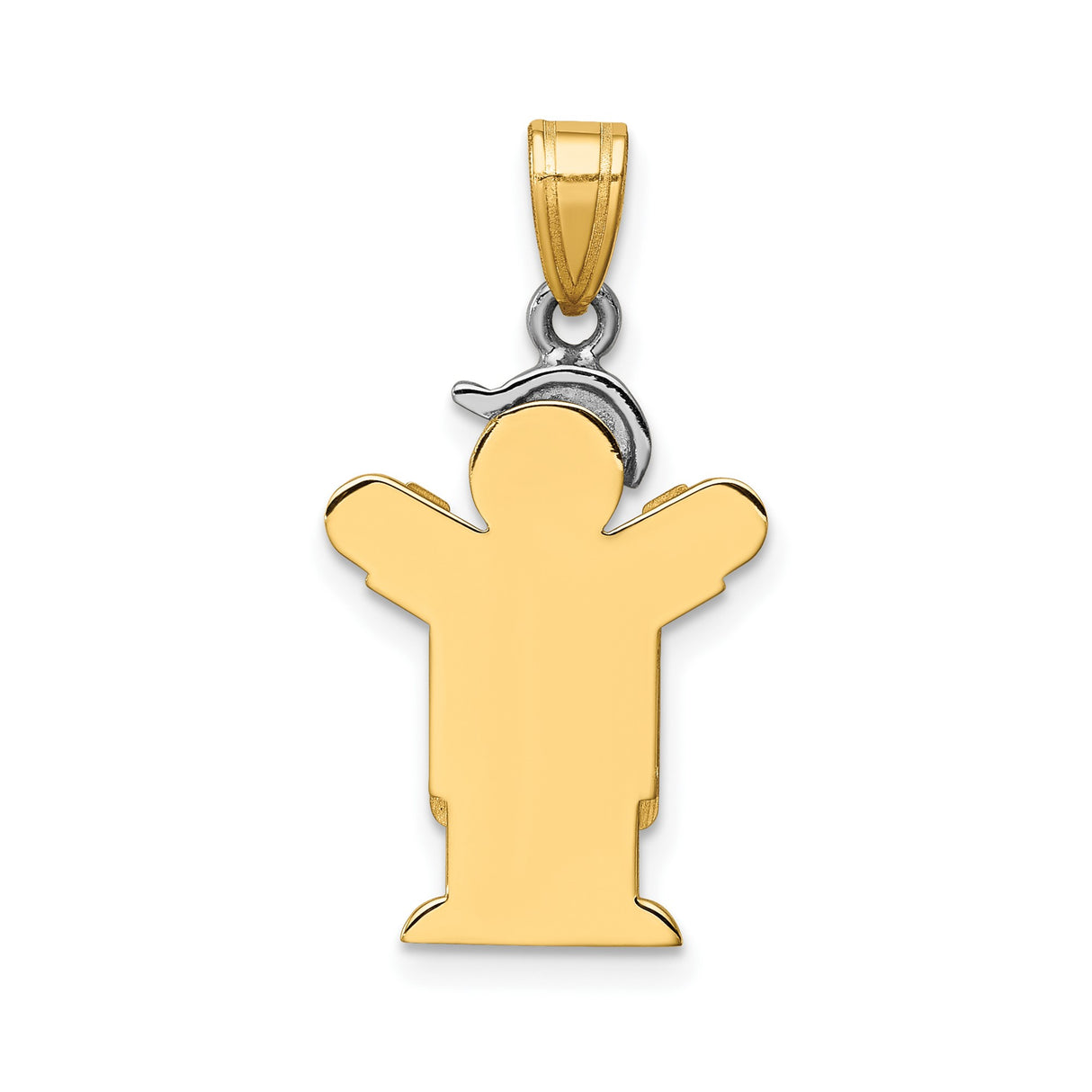 14k Two-Tone Gold Boy Pendant with Baseball Cap and Overalls, Family Keepsake Charm