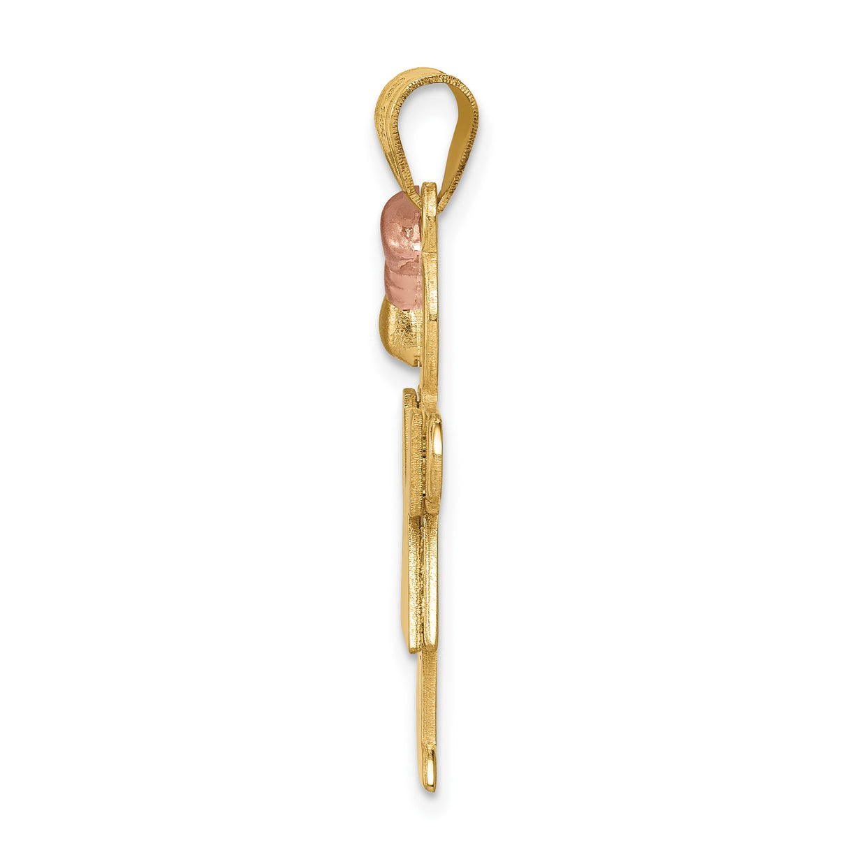 14k Two-Tone Gold Girl Pendant with Rose Gold Bow, Minimalist Family Charm