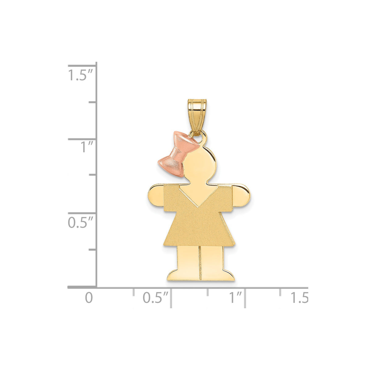 14k Two-Tone Gold Girl Pendant with Rose Gold Bow, Minimalist Family Charm