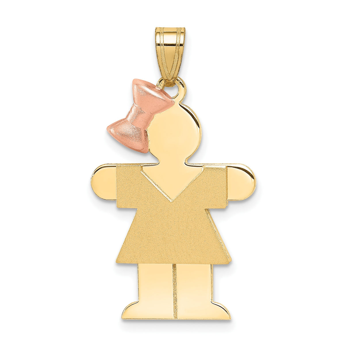 14k Two-Tone Gold Girl Pendant with Rose Gold Bow, Minimalist Family Charm