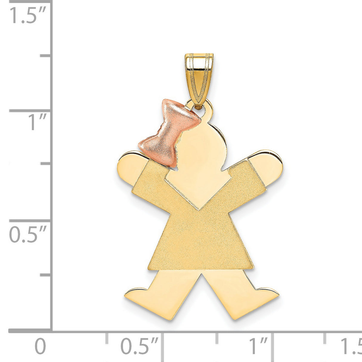Large Girl with Bow on Left Engravable Charm Pendant in Real 14k Multi-Tone Gold