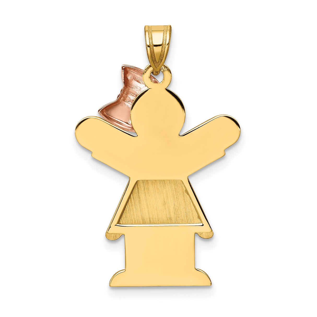 14k Two-Tone Gold Girl Angel Pendant with Rose Gold Bow, Guardian Angel Theme