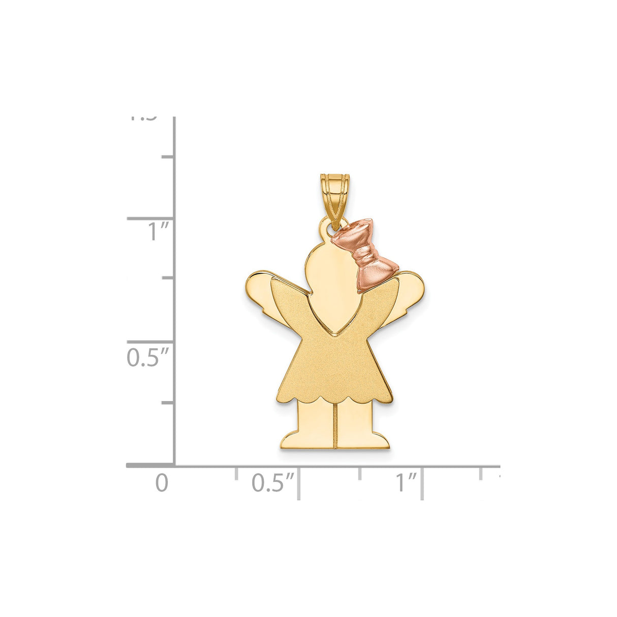 14k Two-Tone Gold Girl Angel Pendant with Rose Gold Bow, Guardian Angel Theme