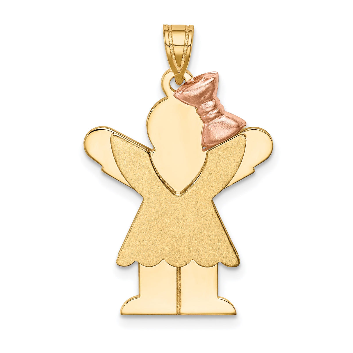 14k Two-Tone Gold Girl Angel Pendant with Rose Gold Bow, Guardian Angel Theme