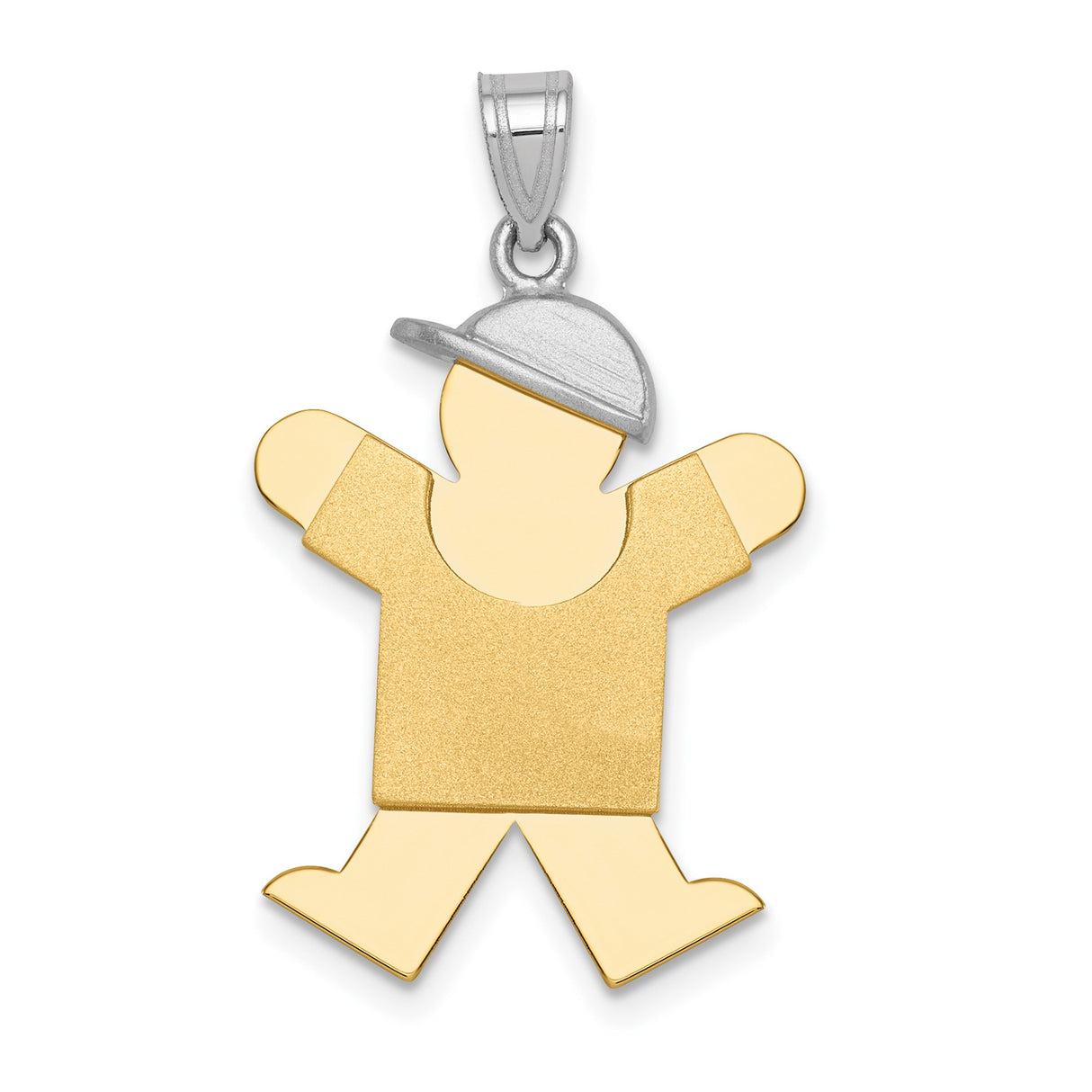 14k Two-Tone Gold Boy Pendant with Cap, Stylized Figurine Charm for Mothers