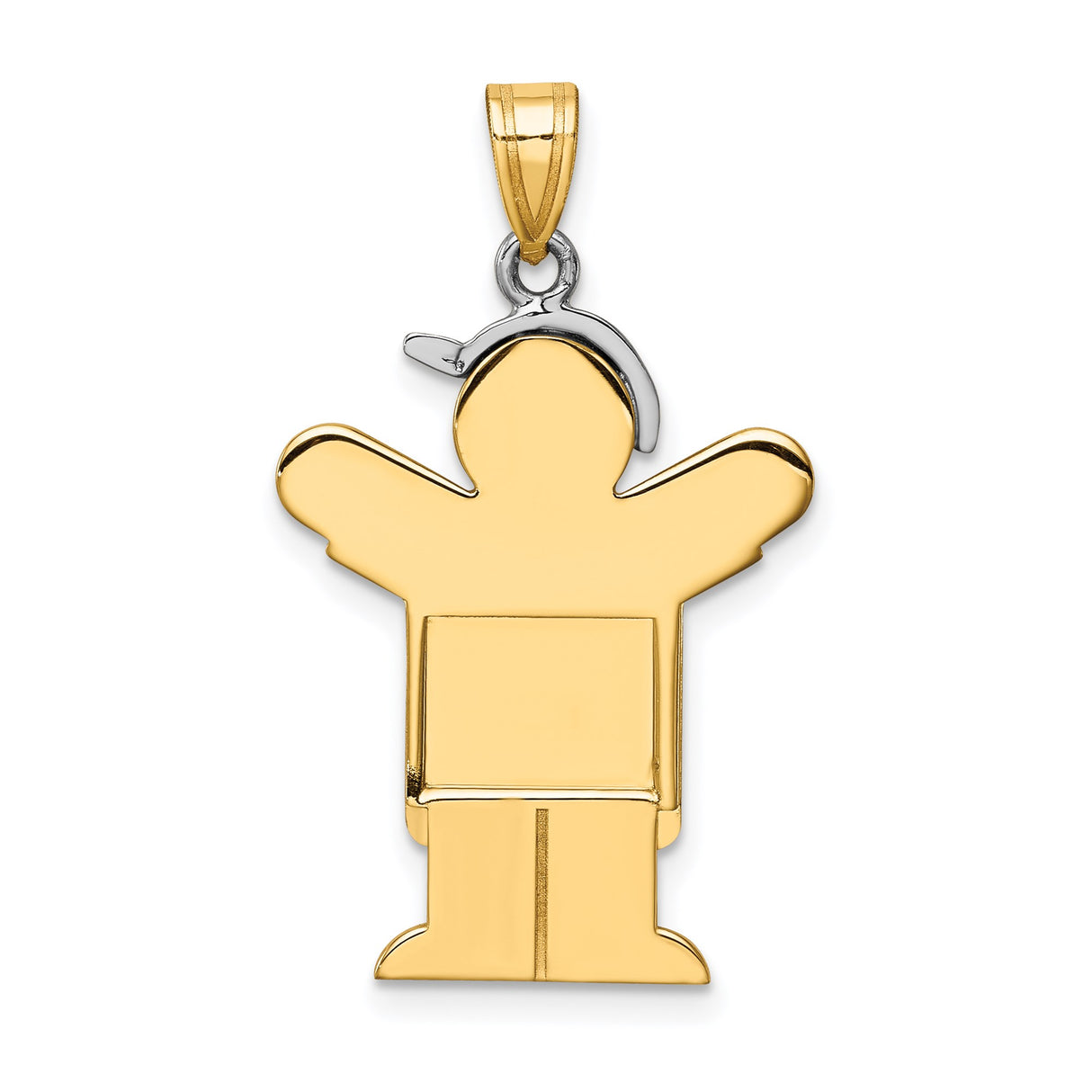14k Two-Tone Gold Pendant, Stylized Boy in Overalls and Cap, Family Keepsake Charm