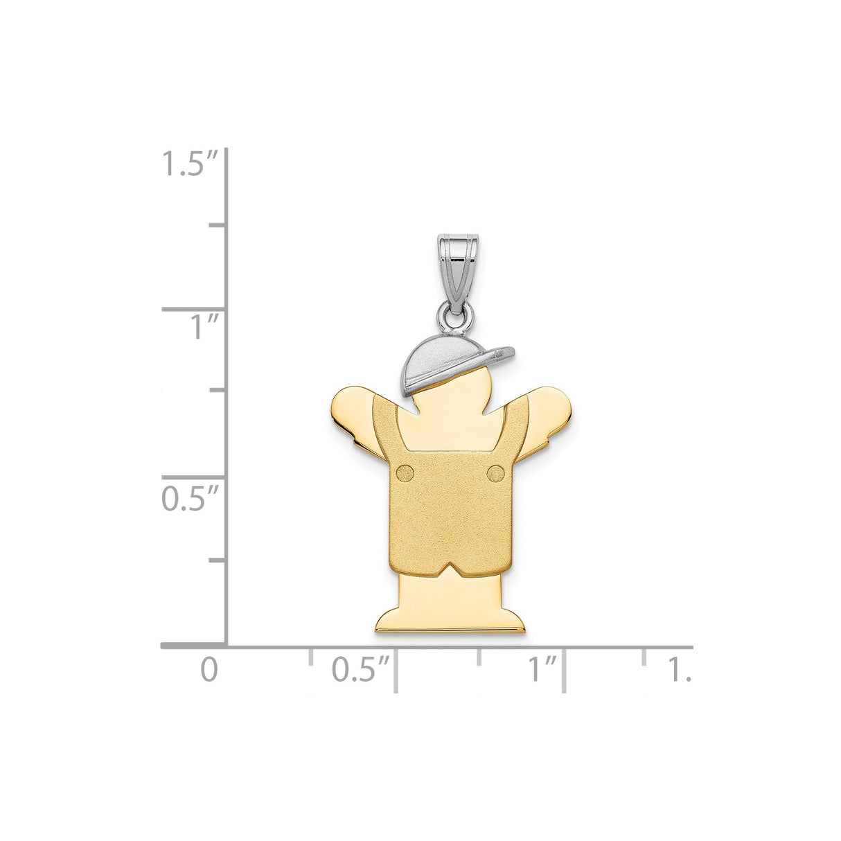 14k Two-Tone Gold Pendant, Stylized Boy in Overalls and Cap, Family Keepsake Charm