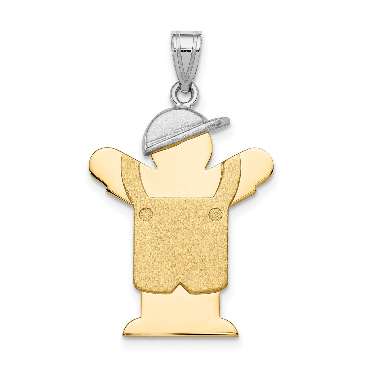 14k Two-Tone Gold Pendant, Stylized Boy in Overalls and Cap, Family Keepsake Charm