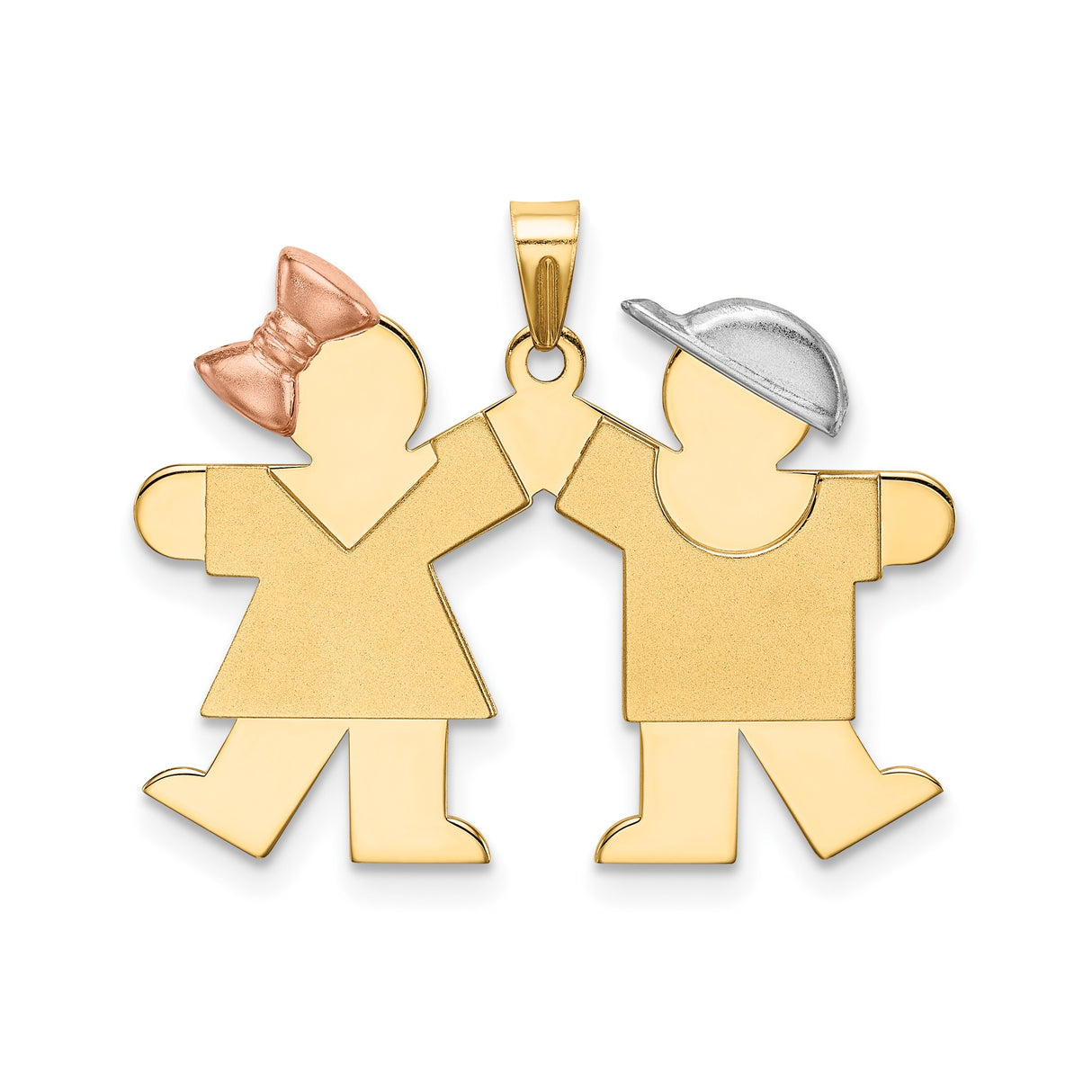 14k Tri Color Gold Pendant with Boy and Girl Holding Hands, Family Keepsake Charm