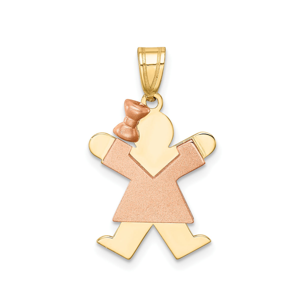 14k Two-Tone Gold Girl Pendant with Rose Gold Dress and Bow