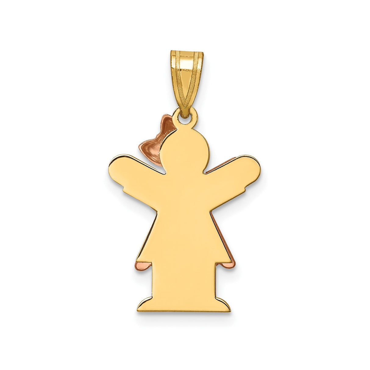 14k Two-Tone Gold Girl Angel Pendant with Rose Gold Dress and Bow Detail