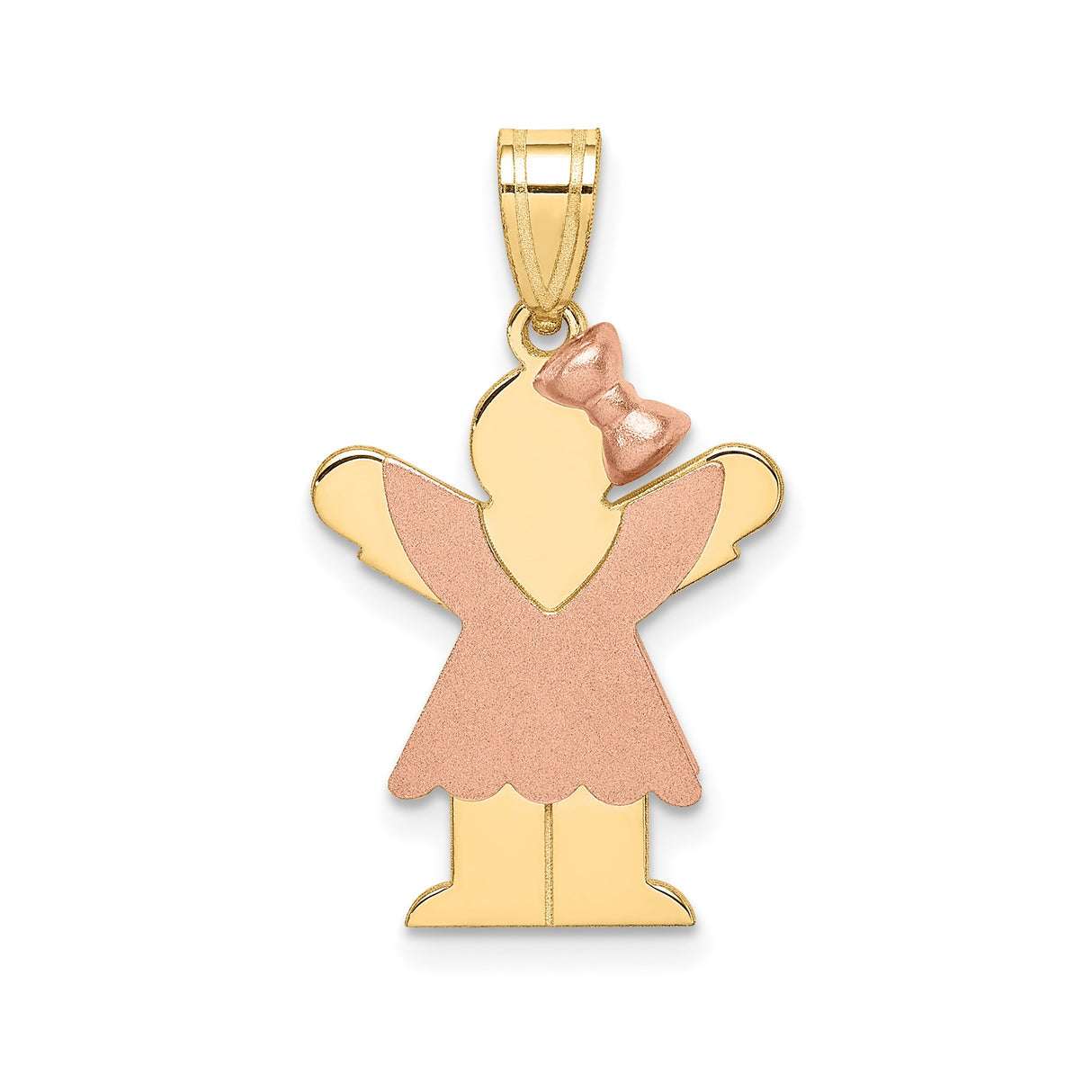14k Two-Tone Gold Girl Angel Pendant with Rose Gold Dress and Bow Detail