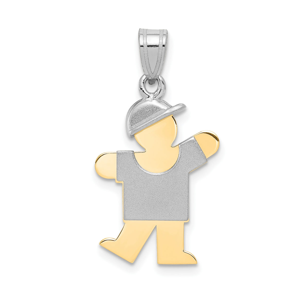 14k Two-Tone Gold Boy Pendant with Cap and Shirt, Cartoon Style Charm