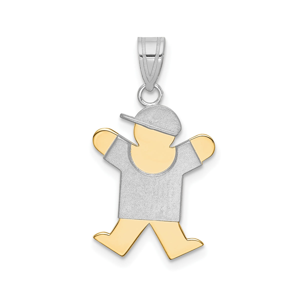 14k Two-Tone Gold Pendant, Walking Boy Figurine Wearing Cap and T-Shirt, Family Keepsake Charm