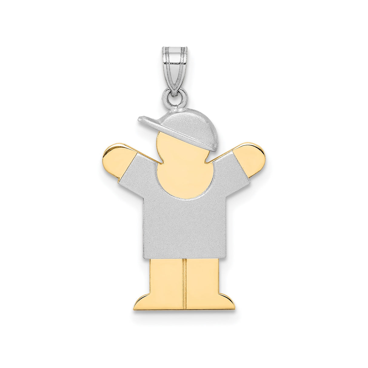 14k Two-Tone Gold Boy Pendant with Baseball Cap, Stylized Figure Charm for Mothers
