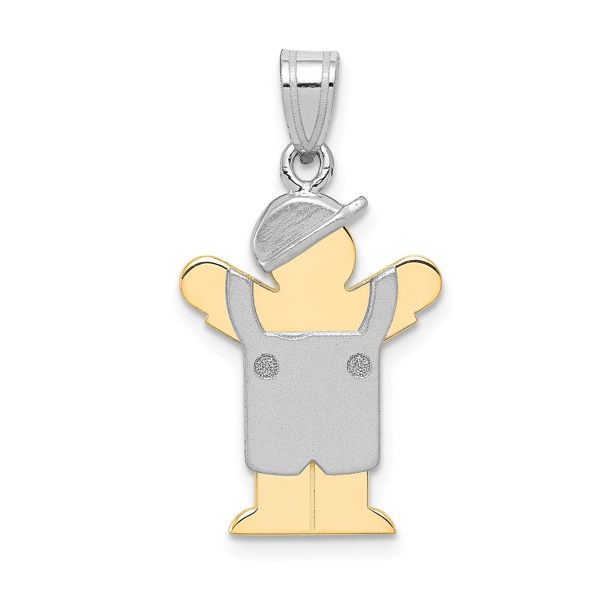 14k Two-Tone Gold Pendant with Boy in Cap and Overalls, Symbolic Motherhood Charm
