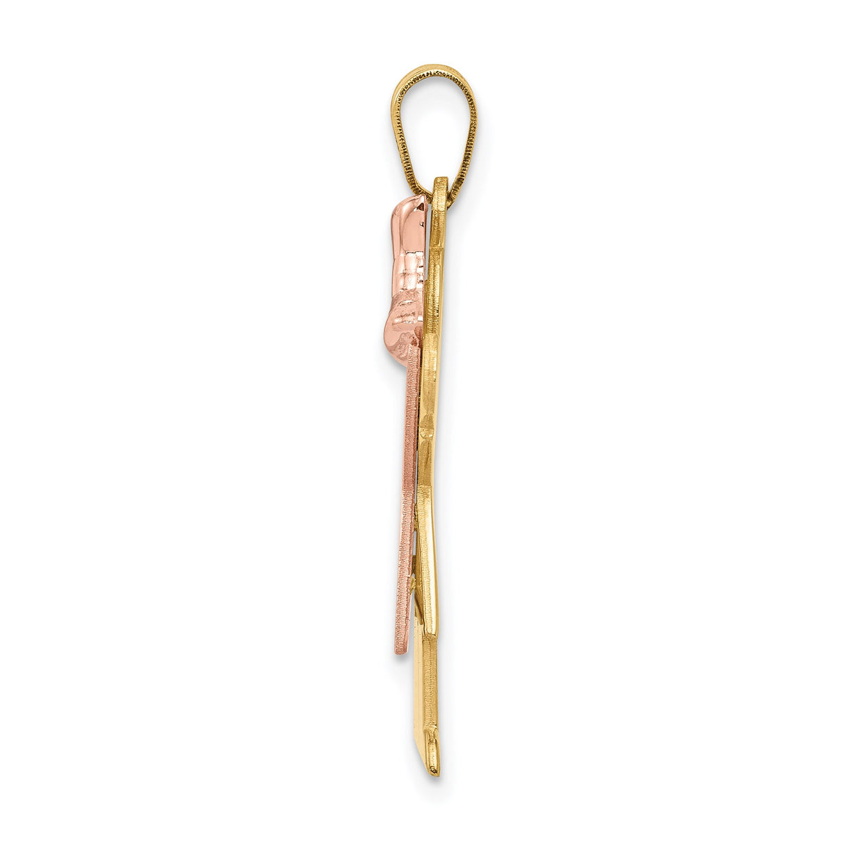 14k Two-Tone Gold Pendant with Stylized Girl, Rose Gold Dress and Bow, Family Charm for Women