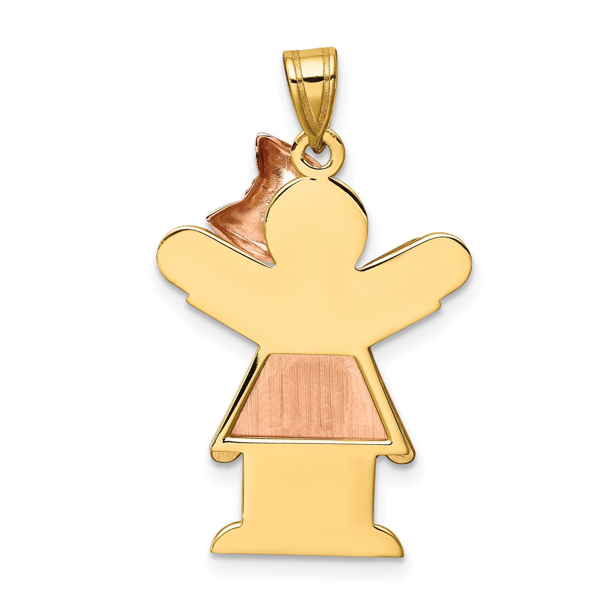 14k Two-Tone Gold Pendant with Stylized Girl, Rose Gold Dress and Bow, Family Charm for Women