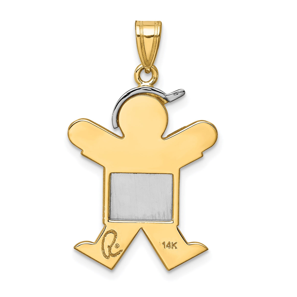 14k Two-Tone Gold Boy Pendant Charm with Cap and T-Shirt Design