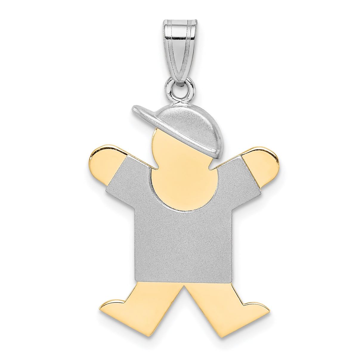 14k Two-Tone Gold Boy Pendant Charm with Cap and T-Shirt Design