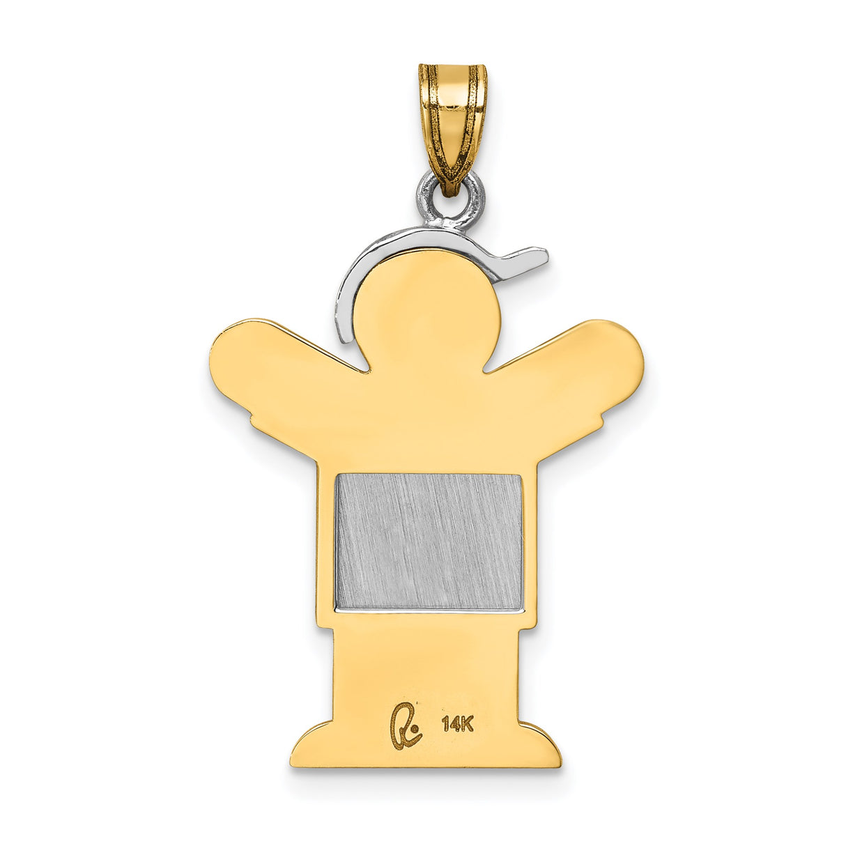 14k Two-Tone Gold Boy Pendant with Cap, Geometric Design, Motherhood and Family Symbol
