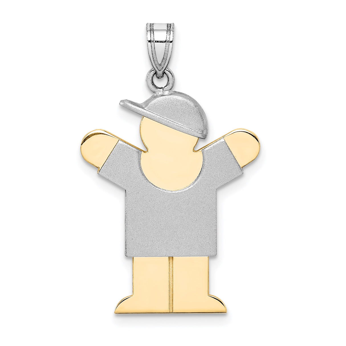 14k Two-Tone Gold Boy Pendant with Cap, Geometric Design, Motherhood and Family Symbol