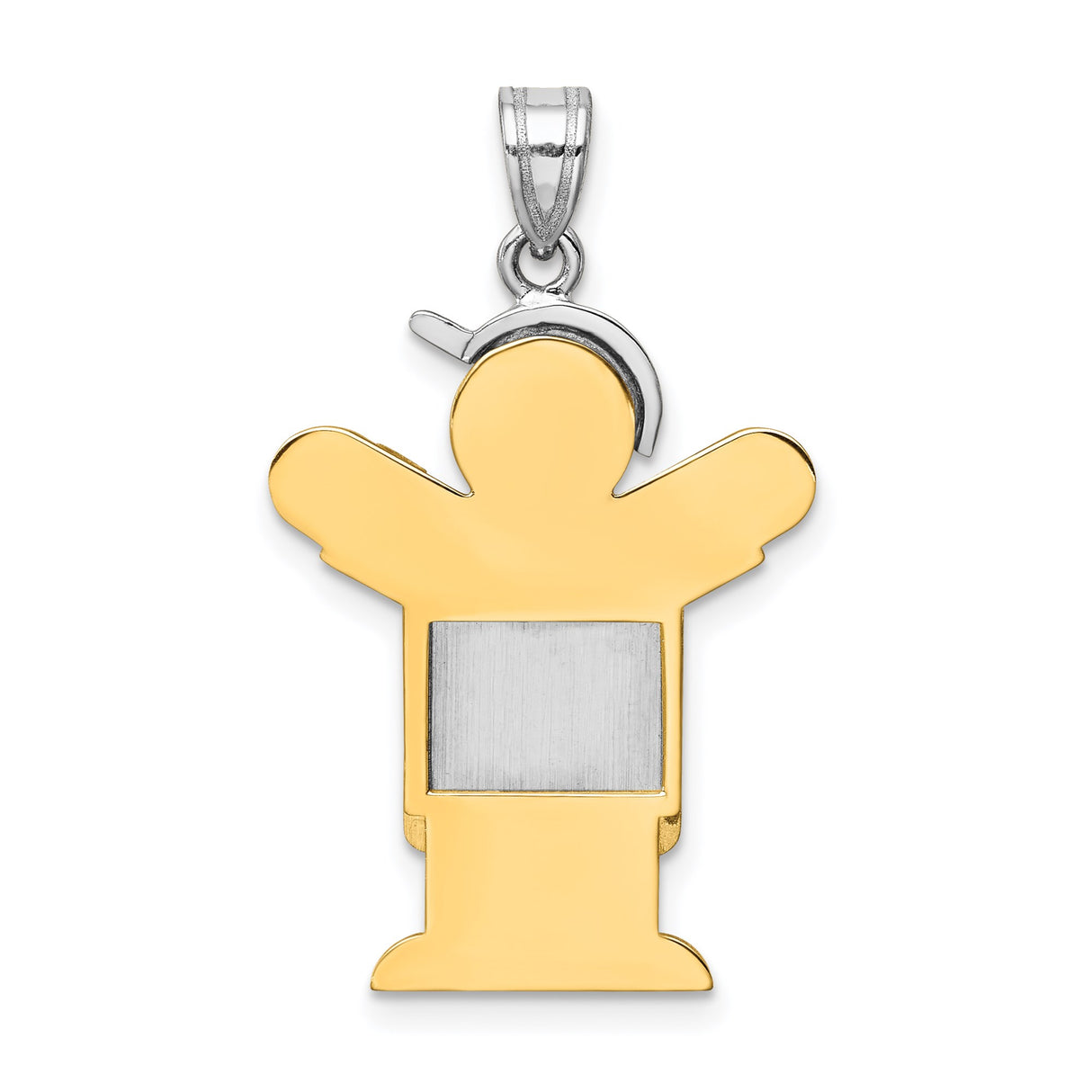 14k Two-Tone Gold Boy Pendant with Cap and Overalls, Brushed and Polished Finish