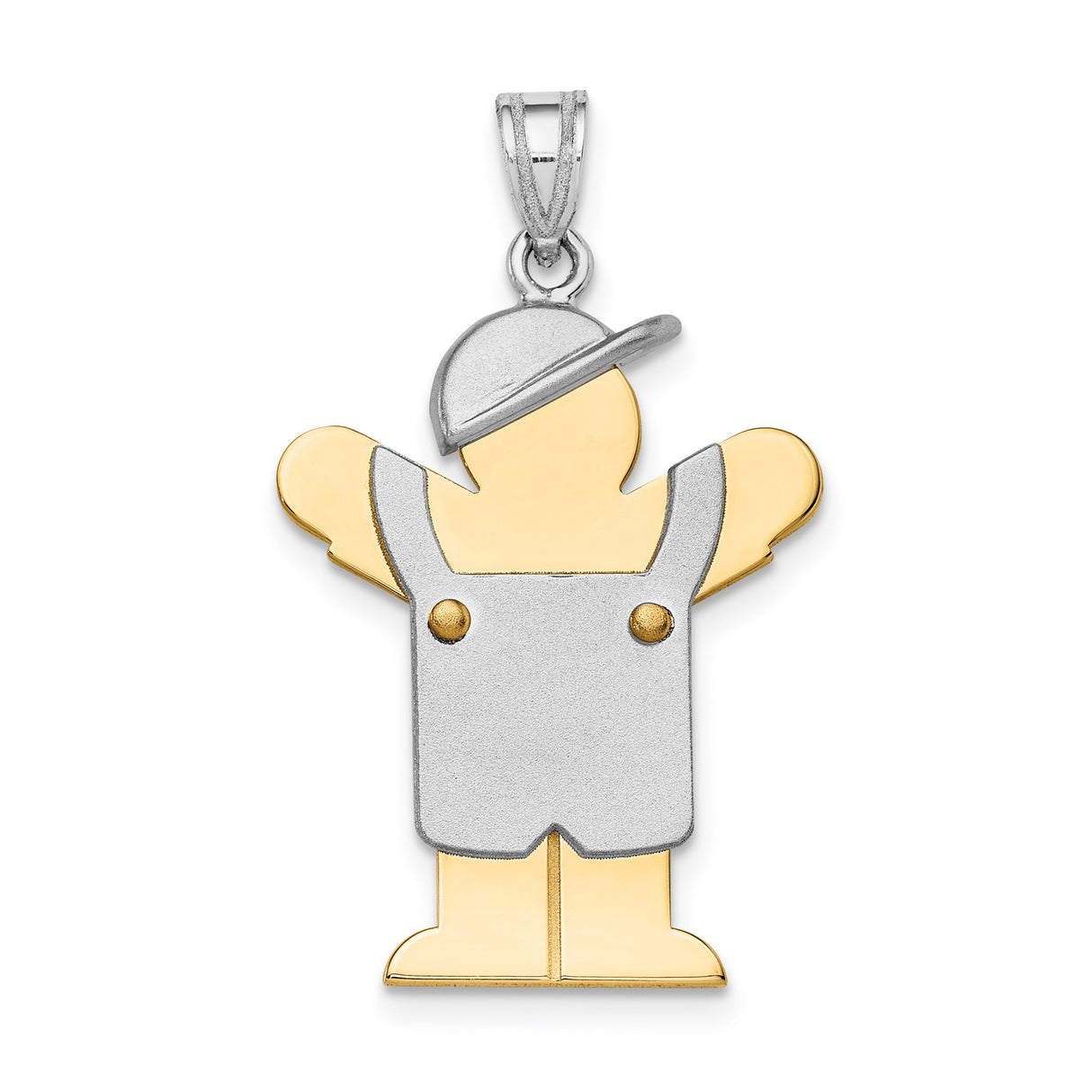 14k Two-Tone Gold Boy Pendant with Cap and Overalls, Brushed and Polished Finish