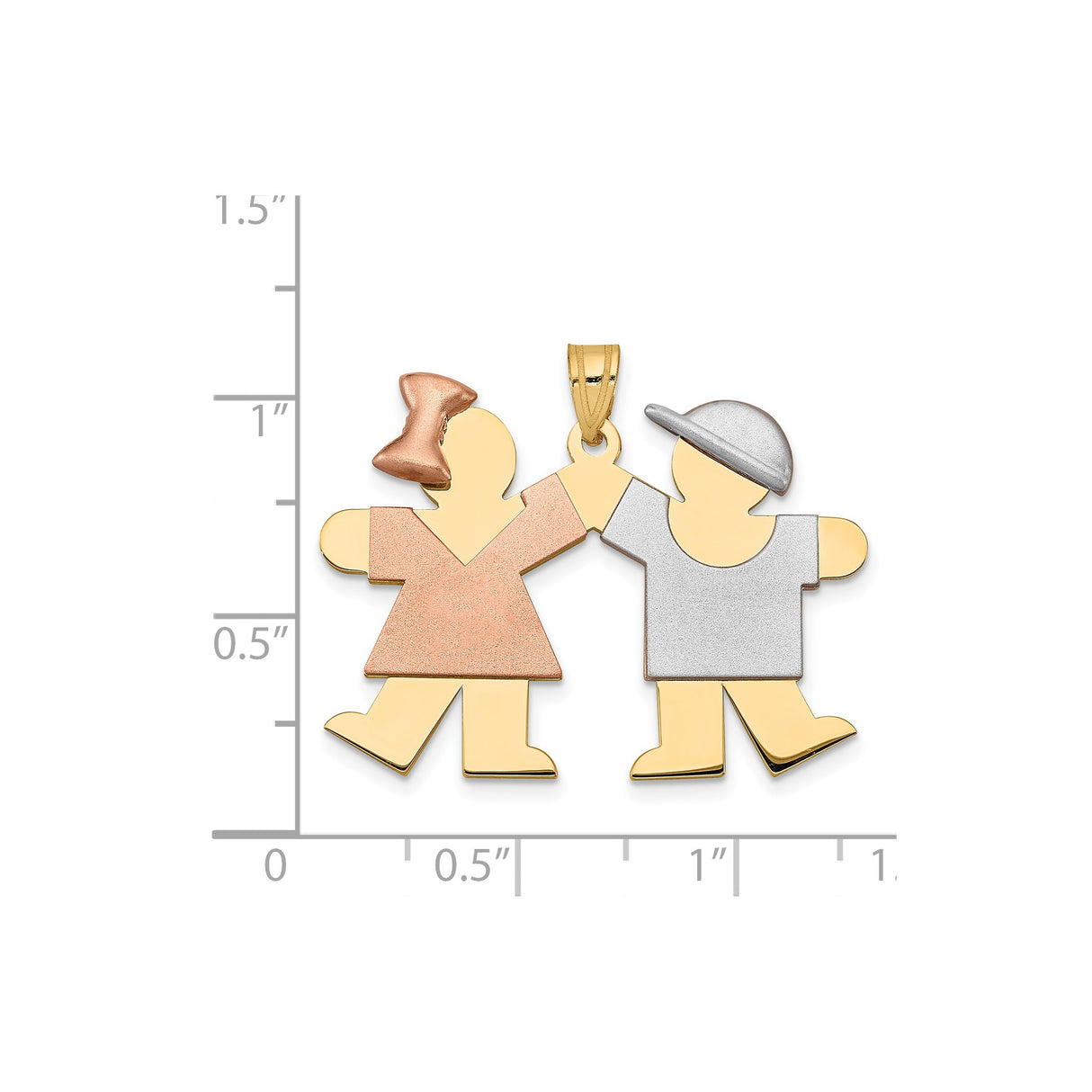 14k Tri-Color Gold Family Pendant with Girl and Boy Silhouette, Sibling Bond Charm