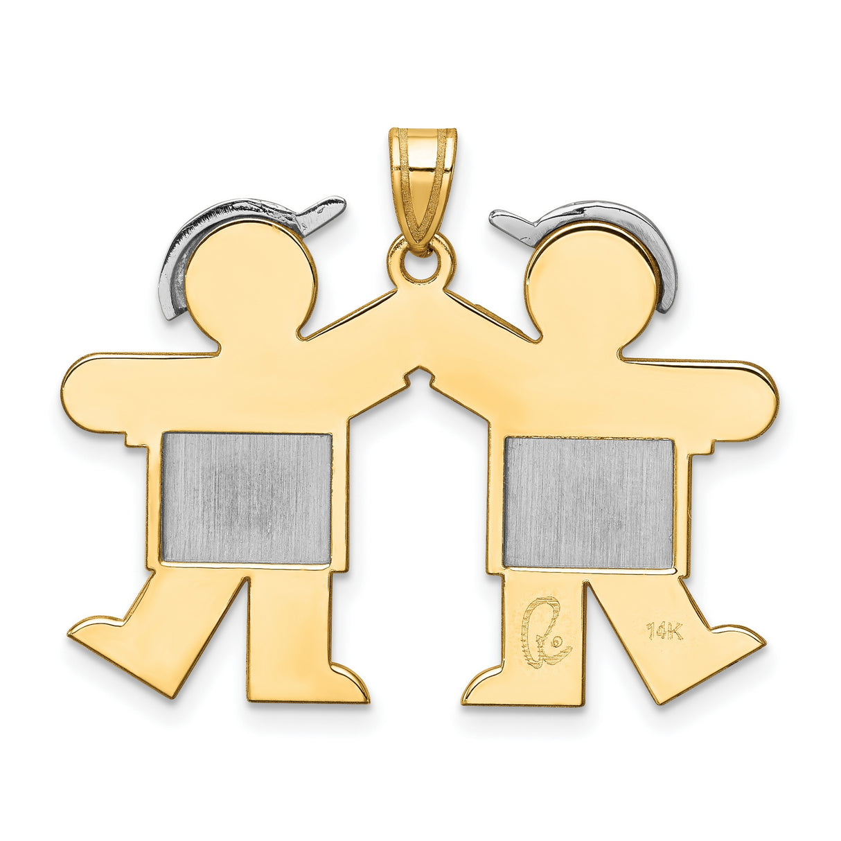 14k Two-Tone Gold Pendant, Stylized Boys High-Fiving, Symbol of Brotherhood and Friendship