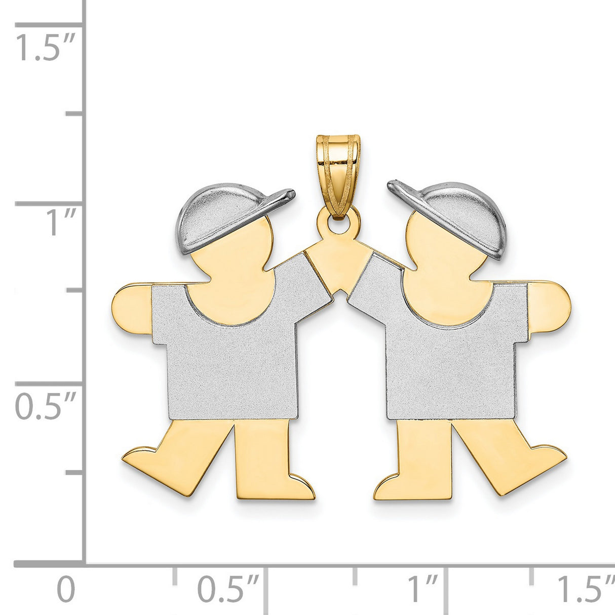 14k Two-Tone Gold Pendant, Stylized Boys High-Fiving, Symbol of Brotherhood and Friendship