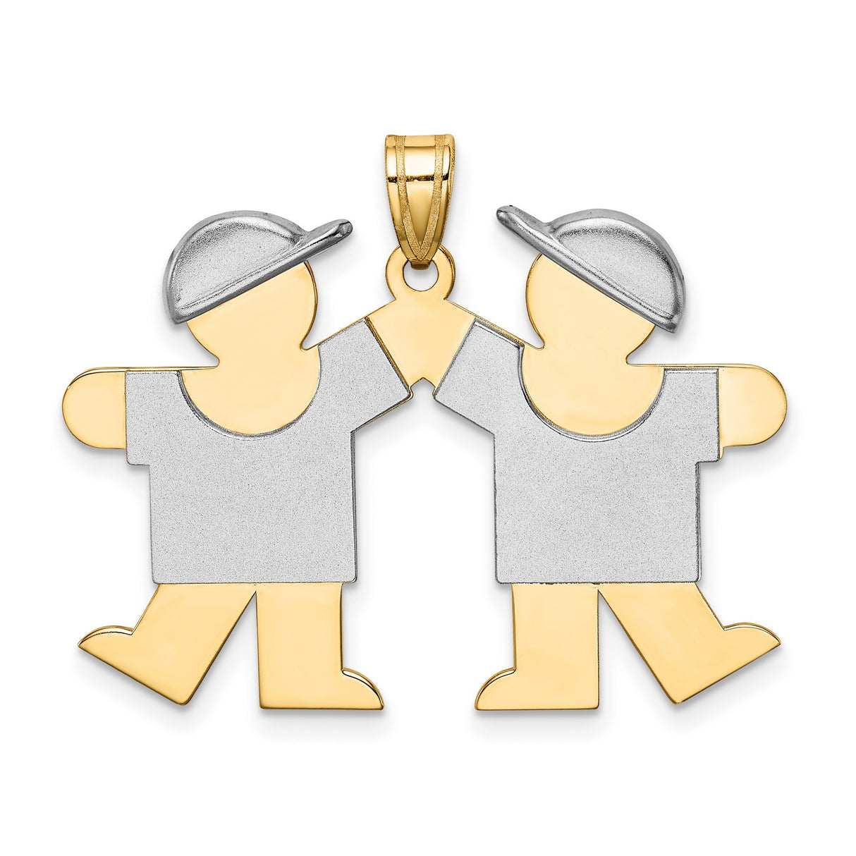 14k Two-Tone Gold Pendant, Stylized Boys High-Fiving, Symbol of Brotherhood and Friendship
