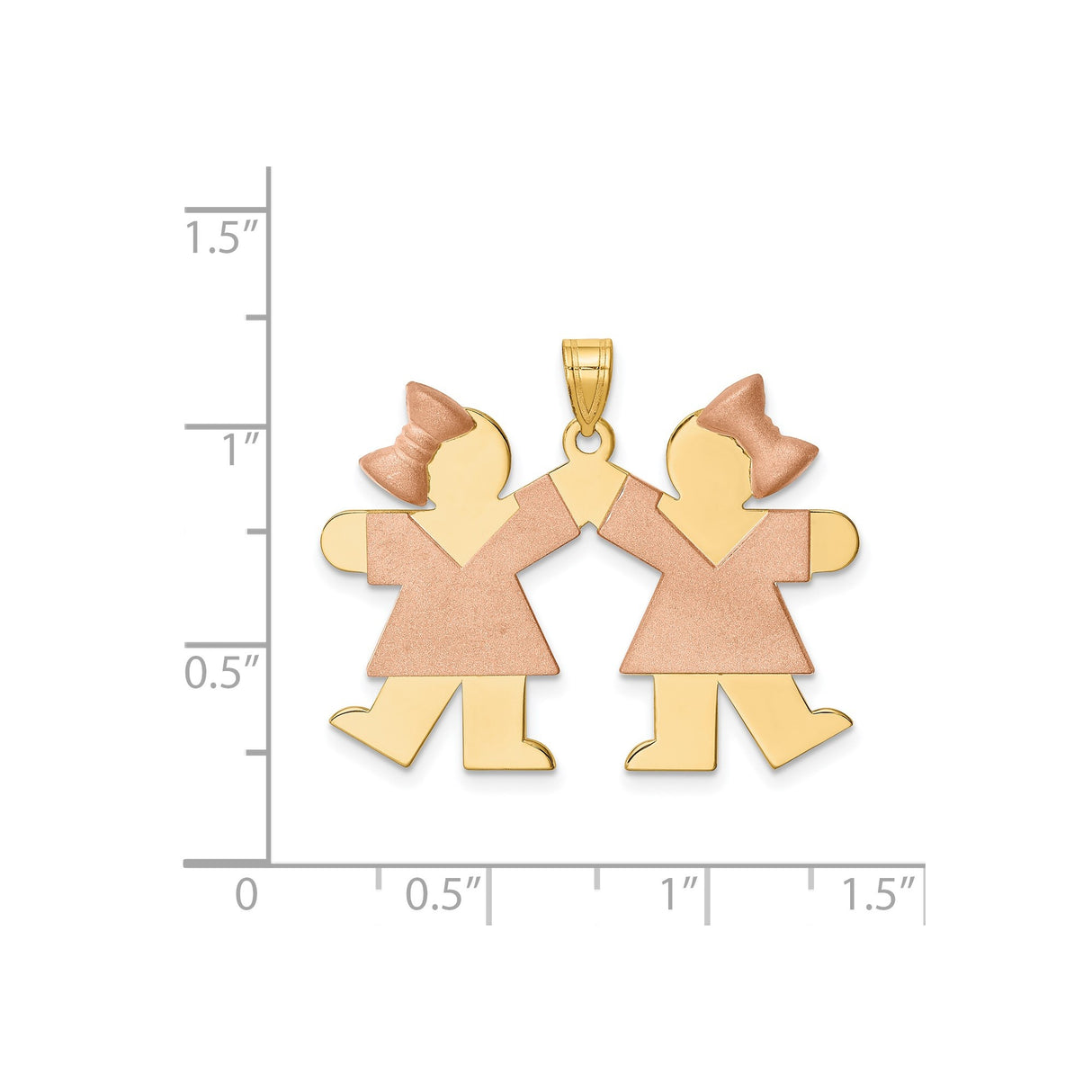 14k Two-Tone Gold Pendant with Stylized Girls Holding Hands, Sentimental Family Charm