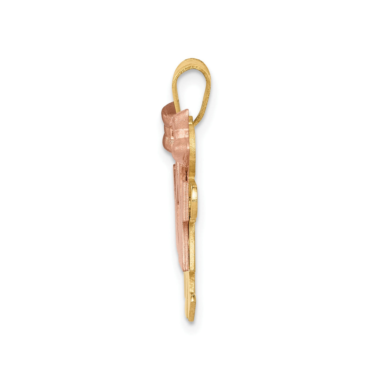 14k Two-Tone Gold Pendant with Two Girls Holding Hands, Rose Gold Dress and Bow Detail