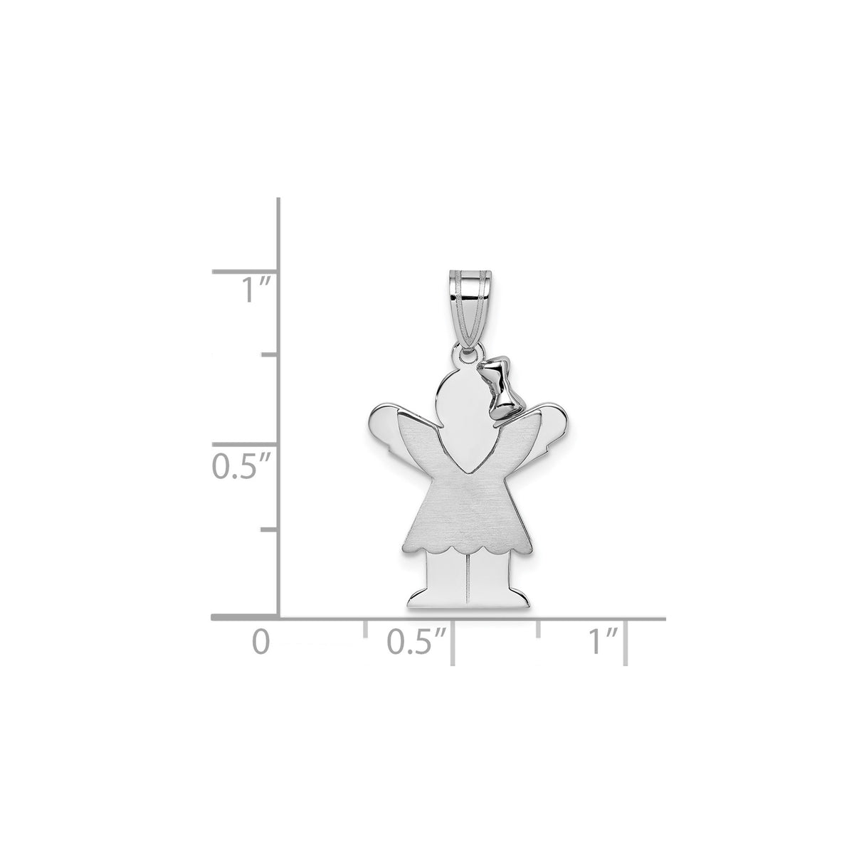 14k White Gold Angel Girl Pendant with Bow Detail, Religious Charm for Women or Girls