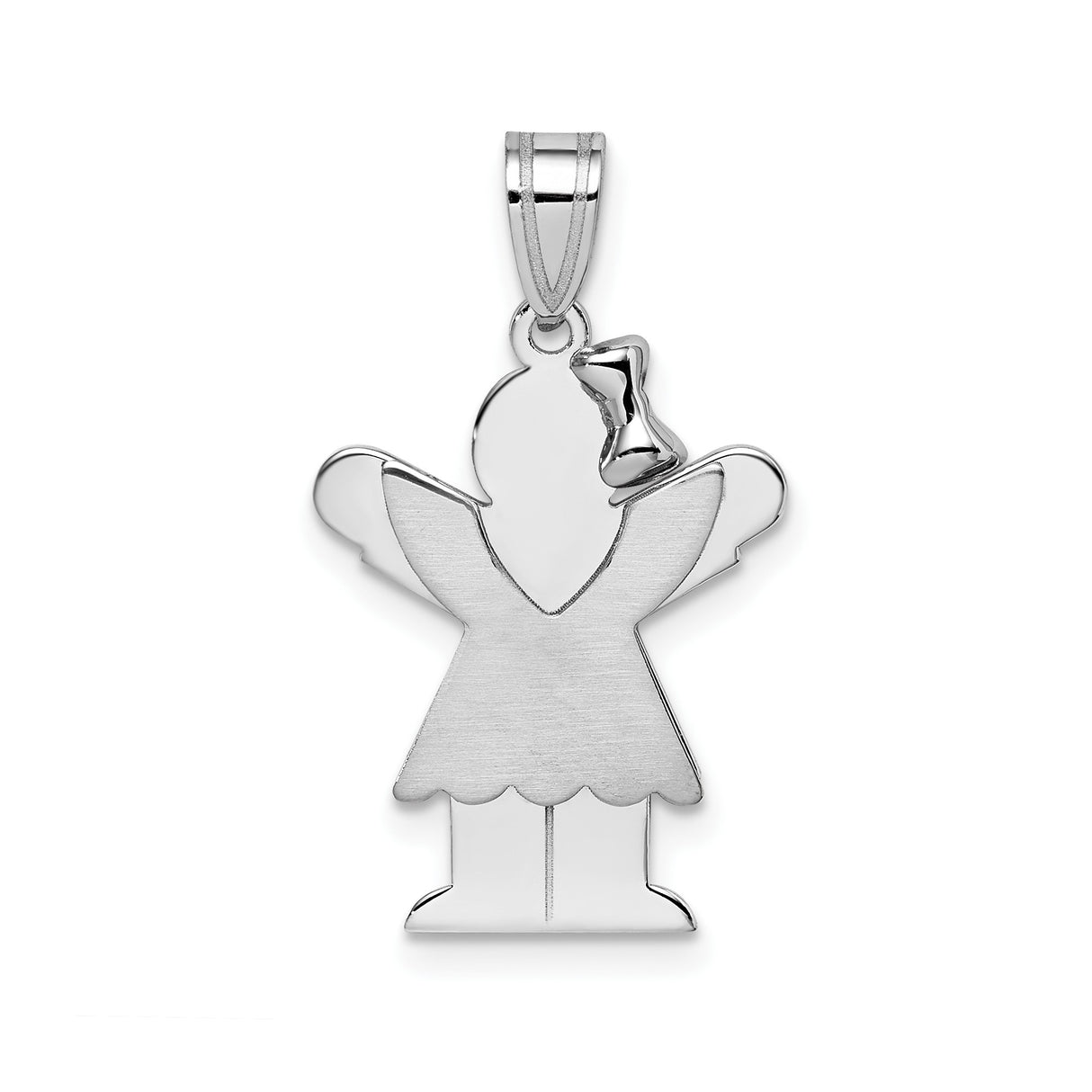 14k White Gold Angel Girl Pendant with Bow Detail, Religious Charm for Women or Girls