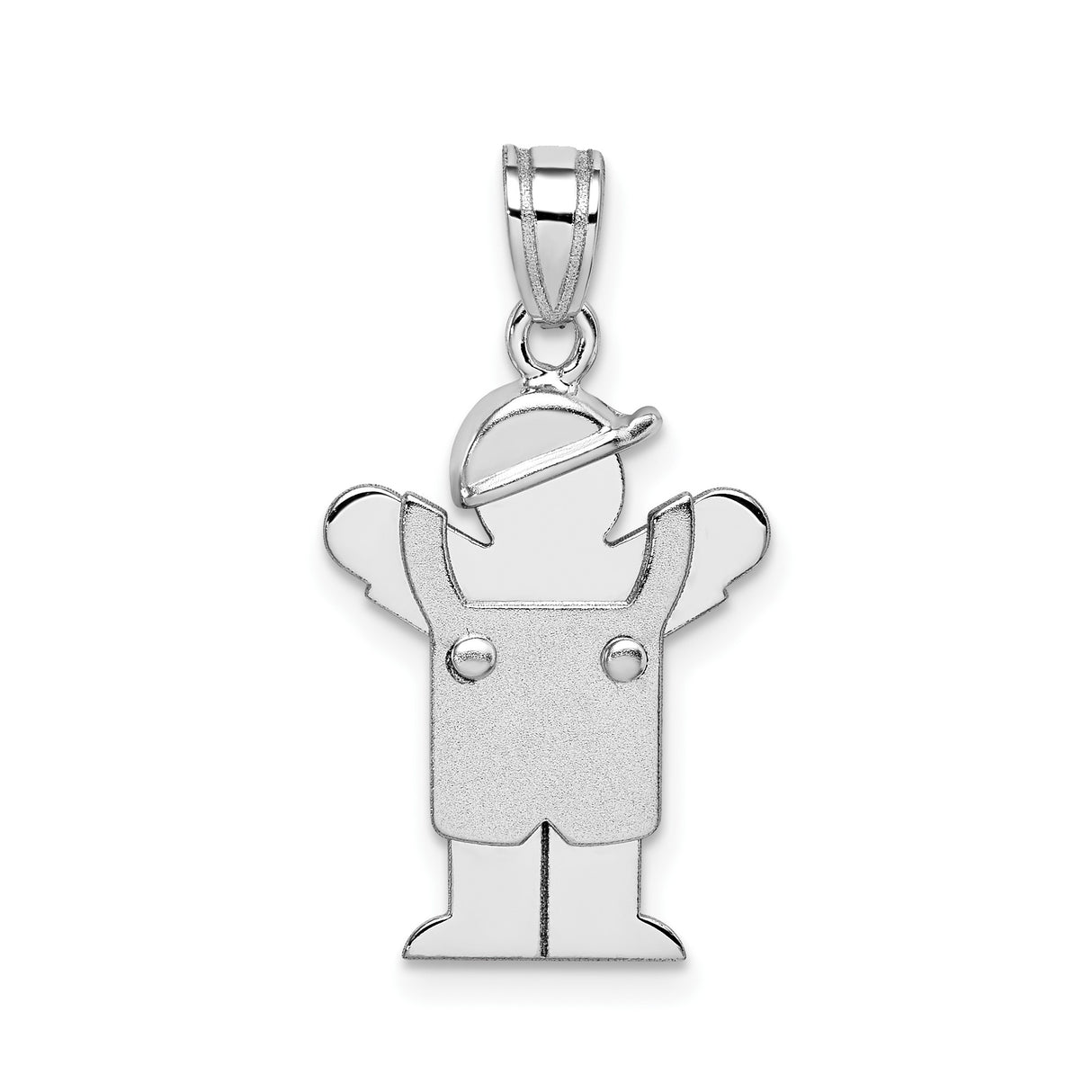 14k White Gold Boy Pendant with Cap and Overalls, Sentimental Son Charm for Mom