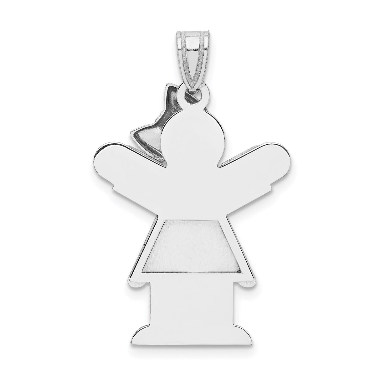 14k White Gold Angel Girl Pendant with Wings and Bow, Religious Memorial Charm