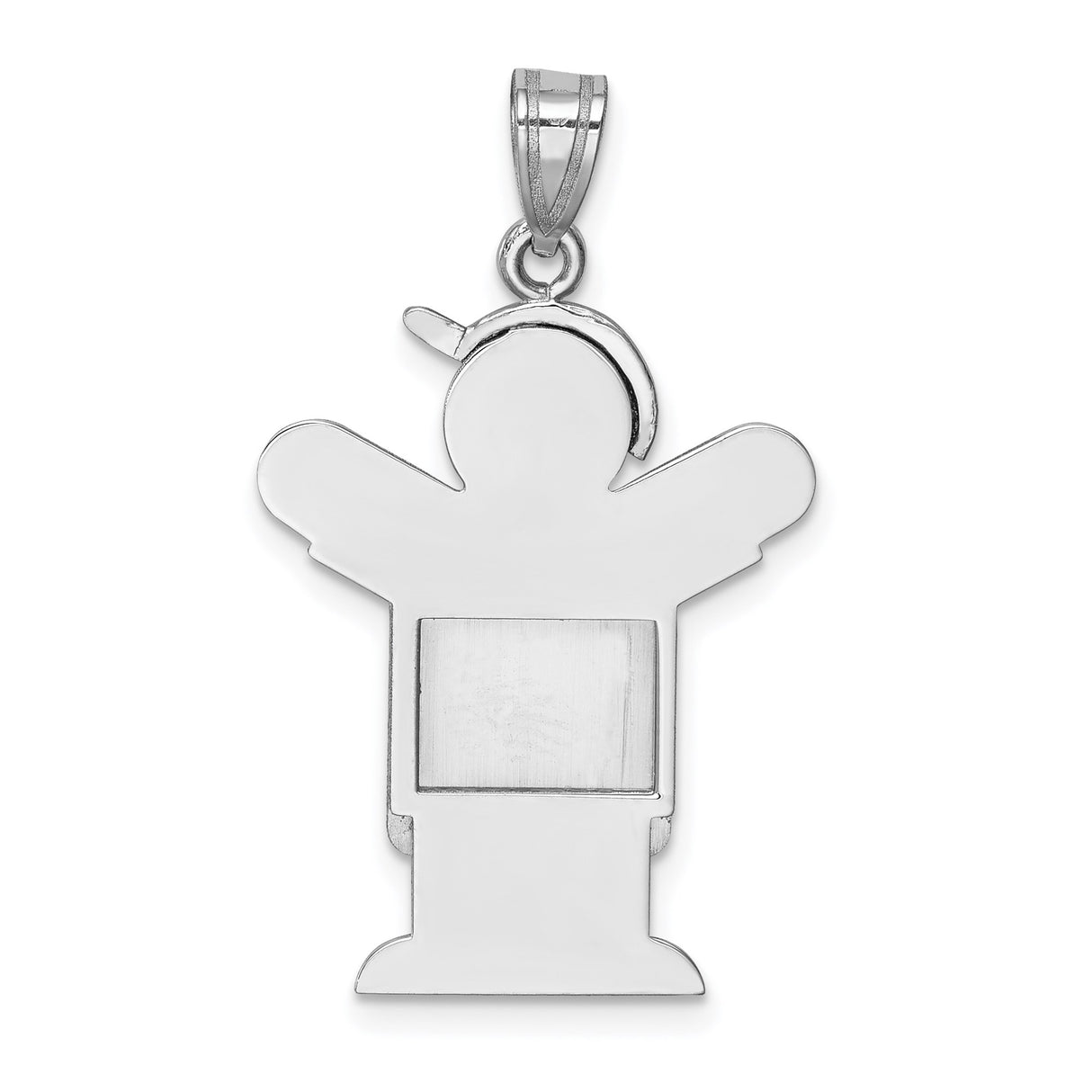 14k White Gold Boy Pendant with Cap and Overalls, Raised Arms Family Charm