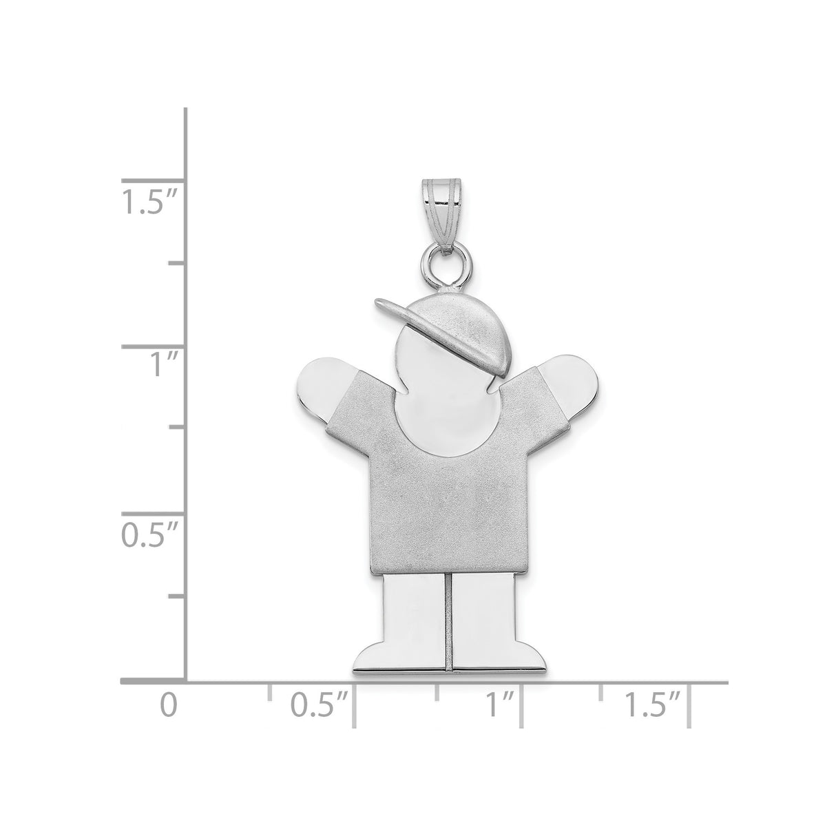 14k White Gold Boy Pendant with Baseball Cap and Raised Arms, Modern Minimalist Charm