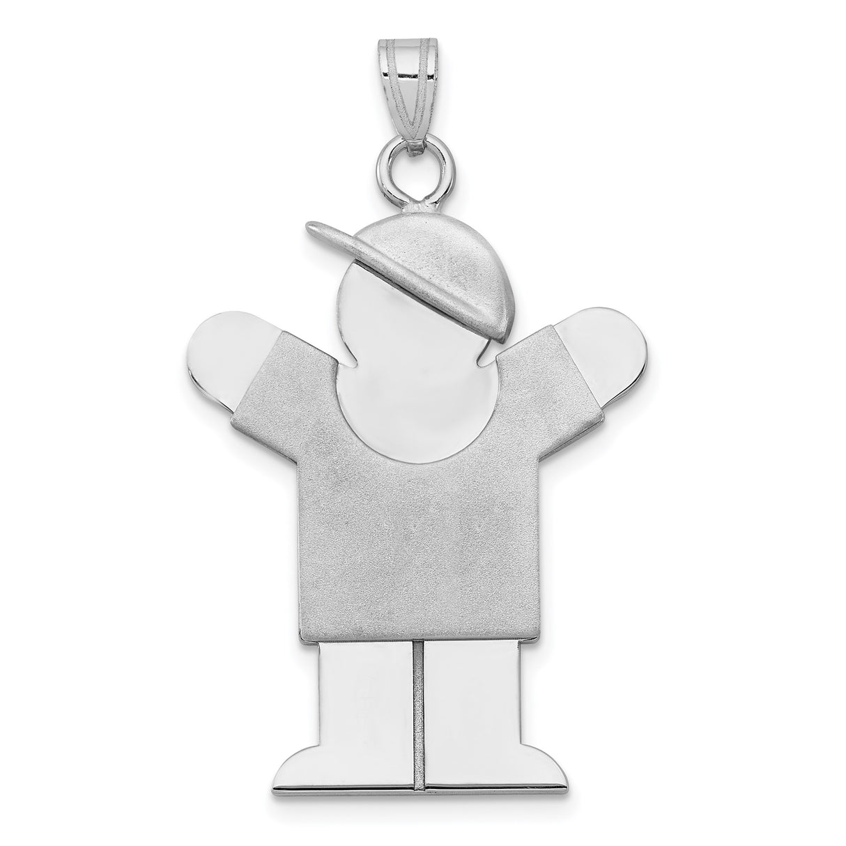 14k White Gold Boy Pendant with Baseball Cap and Raised Arms, Modern Minimalist Charm