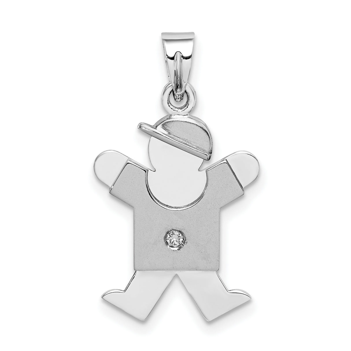 14k White Gold Boy Pendant with Diamond Accent, Hat and Outstretched Arms Charm