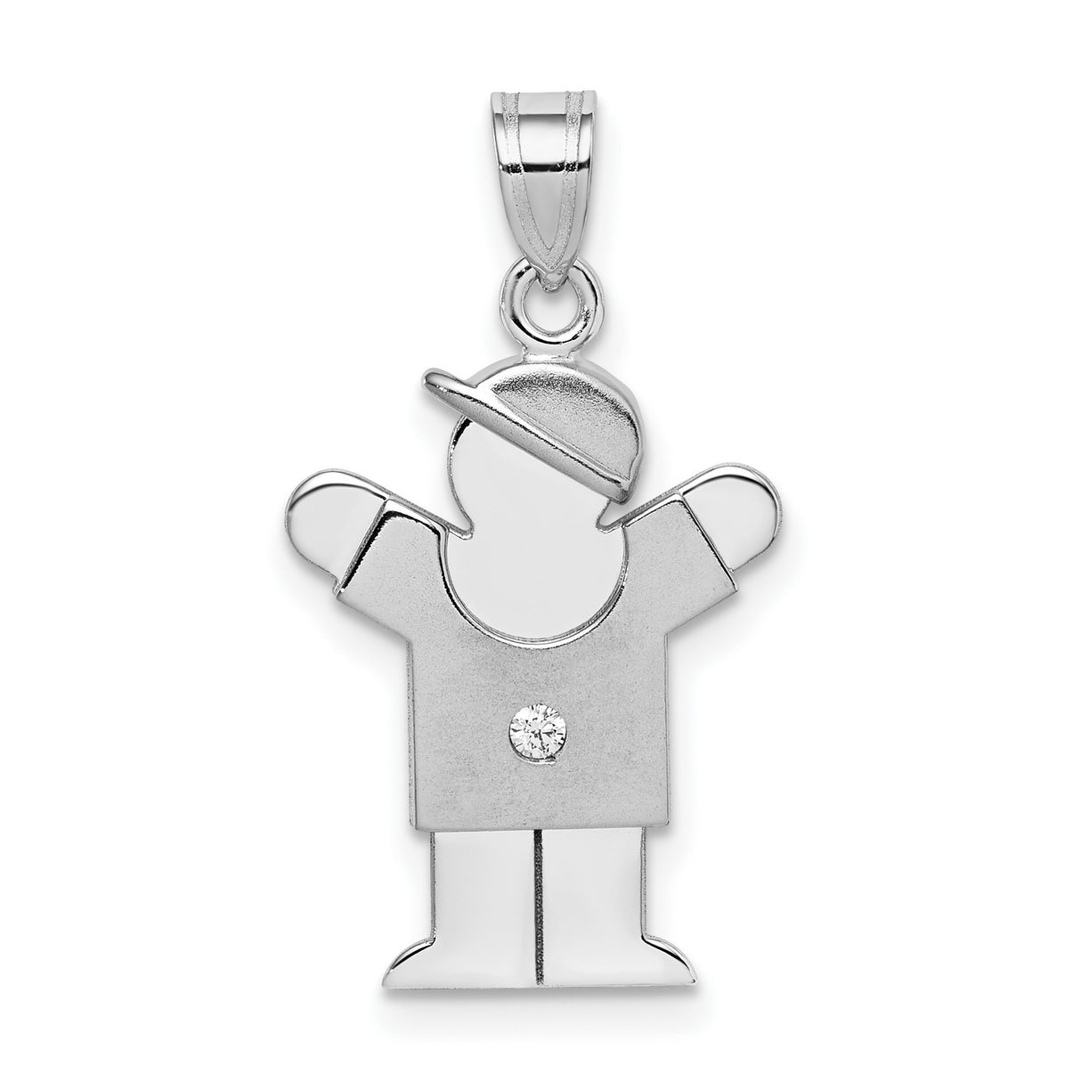 14k White Gold Boy Shaped Pendant with Diamond Accent, Polished Finish, Sentimental Keepsake