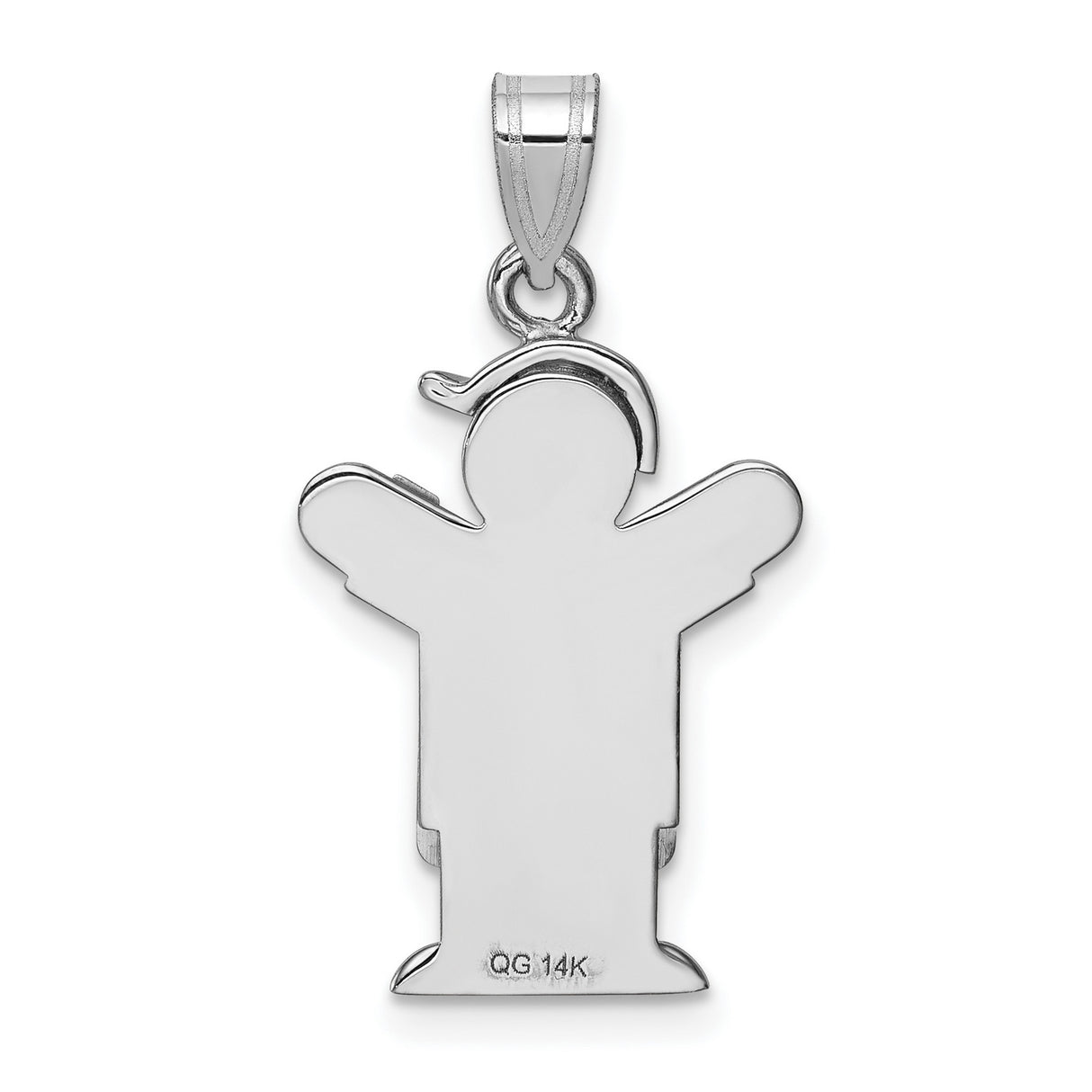 14k White Gold Boy Pendant with Diamond Accent, Polished Son Charm in Overalls
